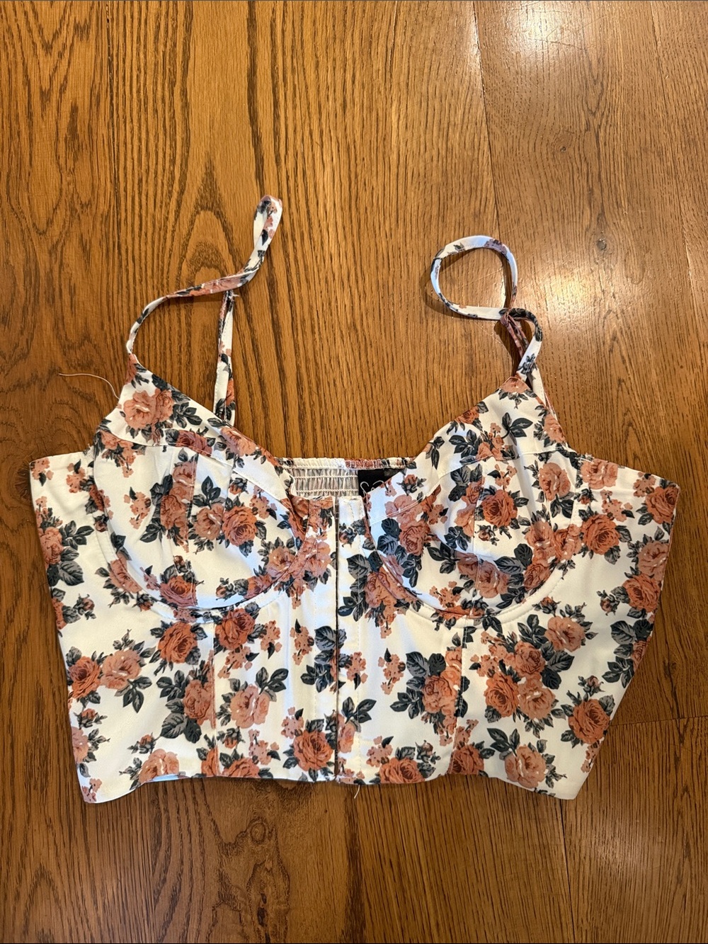 Windsor White Bustier Crop Top with Rust Floral Print